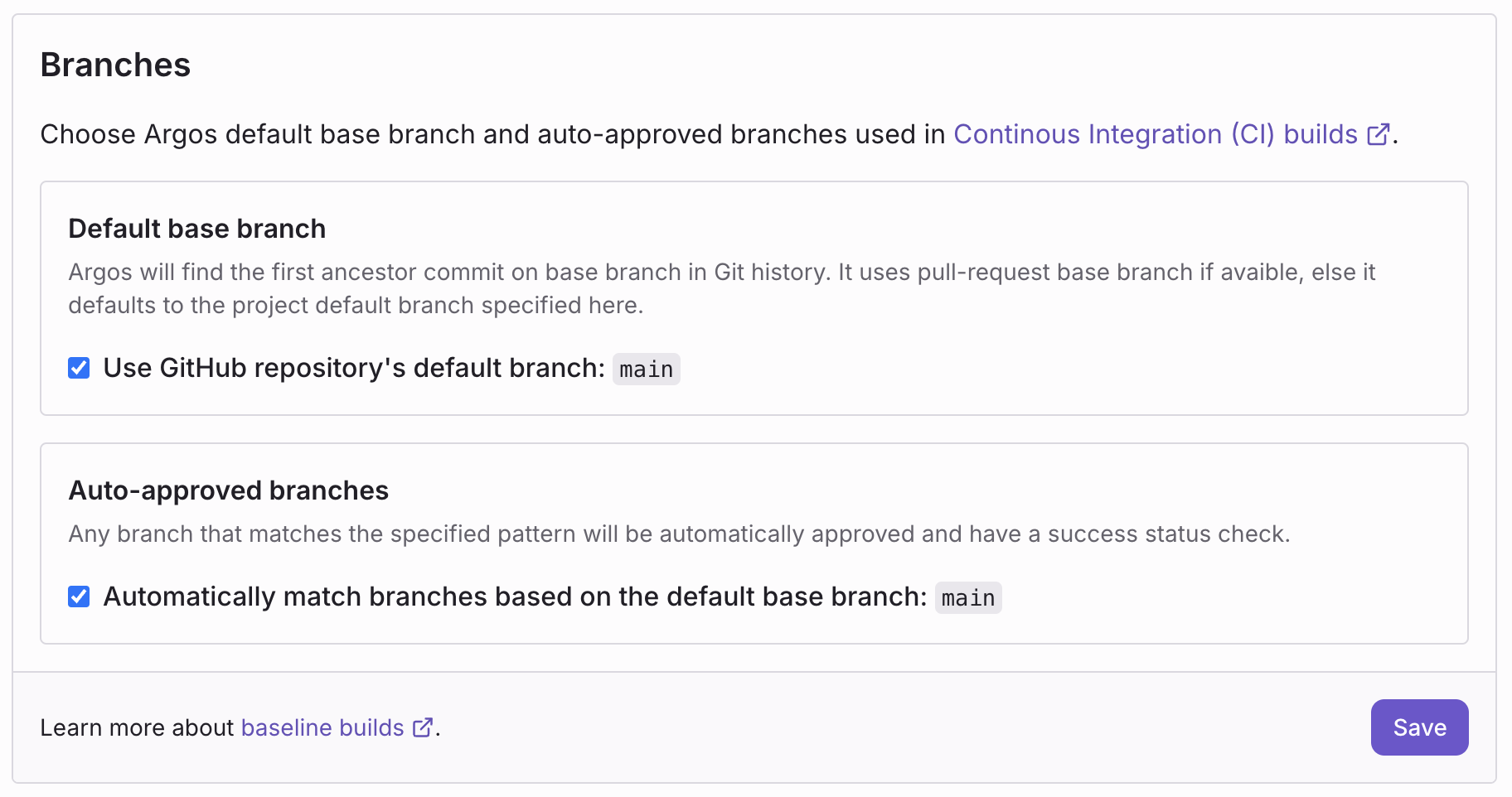 Project branches settings